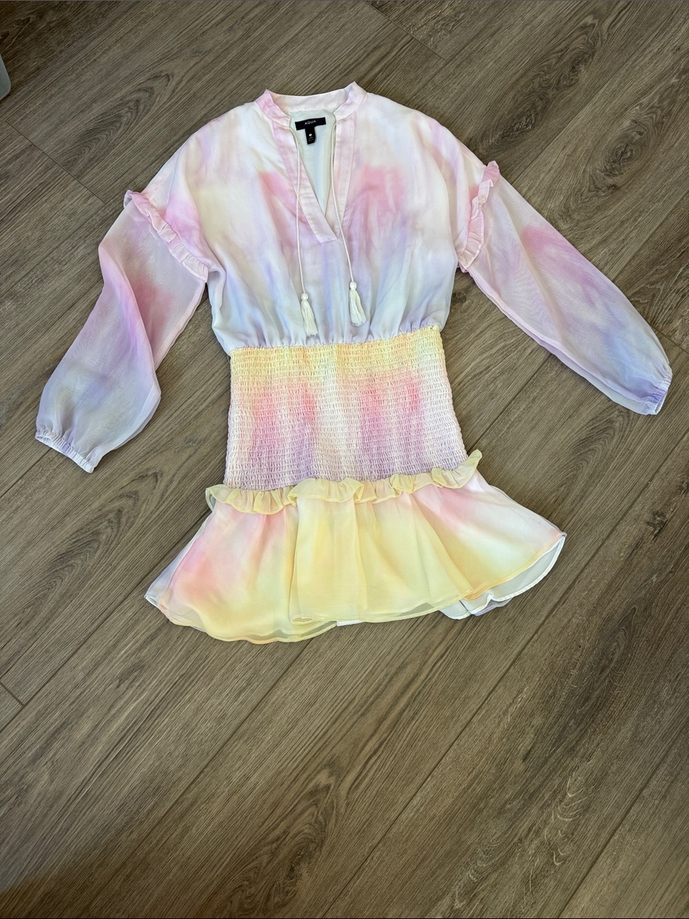 Aqua Pastel Tie-Dye Ruffle Mini Dress